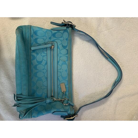 Coach East West Duffle Soho Shoulder Bag Hand Signature blue Leather 9363 Used - Picture 12 of 12